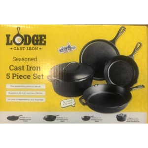 Set 5 vase din fonta contine ceaun cu capac de 4,7 litri, tigaie clatite, tigaie de 20,3 cm, tigaie 26 cm Lodge - L-5HS3 - Img 3