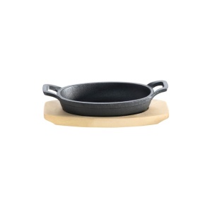 Tava ovala din fonta cu suport de lemn pentru servire 21 x 15,5 cm 0,75 litri ALL GRILL - 9705 - Img 3