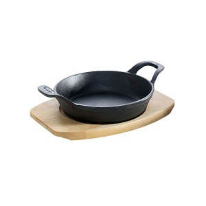 Tava rotunda din fonta cu suport de lemn pentru servire 15 cm 0,5 litri ALL GRILL - 9703