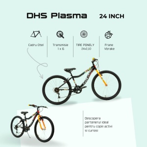 Bicicleta Copii DHS Plasma - 24 Inch, Negru - Img 4