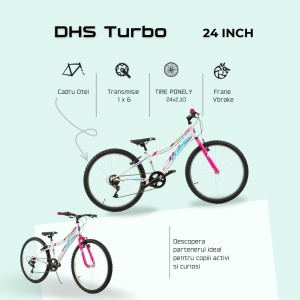 Bicicleta Copii DHS Turbo - 24 Inch, Alb - Img 4