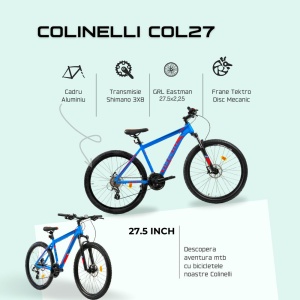 Bicicleta MTB Colinelli COL27, Marimea M, 27.5 inch, Albastru, Schimbator Shimano Altus, 24 Viteze, Cadru Aluminiu, Frane pe Disc - Img 4