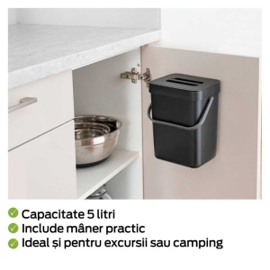 Cos de gunoi cu maner Tago 5 litri Wenko Black Outdoor Kitchen - 55027100 - Img 9