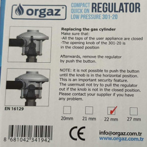 Kit regulator gaz quick on si furtun pentru butelie ButanGas Camping Orgaz BG301-20 - BG04 - Img 6