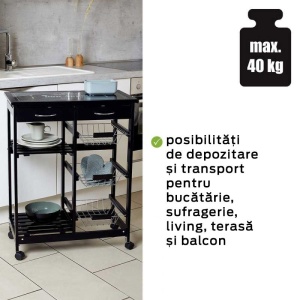Mini bar, polite si sertare, negru, MDF, 67 x 86,5 x 35 cm Wenko Bon Appetit - 54128100 - Img 5