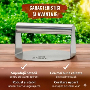 Presa pentru burger premium din otel inoxidabil si 30 hartii de burger Grillart - GA-1033 - Img 2