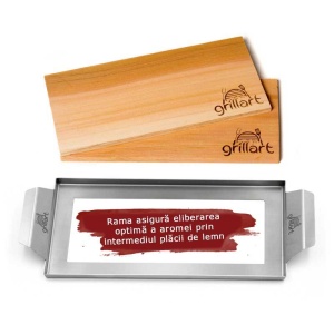 Set 2 placi din lemn de cedru XL 30x14,5x1 cm cu cadru din otel inoxidabil pentru gatit la gratar Grillart - GA-1003-8 - Img 2