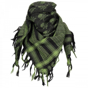 Shemagh negru olive cu pattern cranii, 100 x 100 cm, 100% bumbac MFH - OUTMA.16513B
