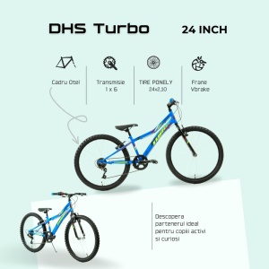 Bicicleta Copii DHS Turbo - 24 Inch, Albastru - Img 4