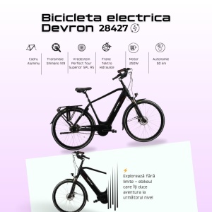 Bicicleta Electrica Devron 28427 - 28 Inch, L, Negru mat - Img 3