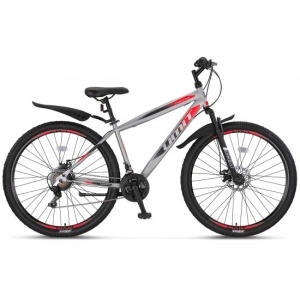 Bicicleta MTB Hardtail 29" UMIT Faster 2D, 21 viteze, frane pe disc,cadru otel, silver-rosu