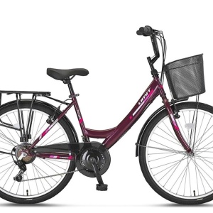 Bicicleta oras 24" UMIT Safiro, cadru otel 17", frane V-Brake, 21 viteze, bordo/roz