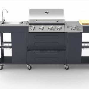Bucatarie de exterior cu gratar pe gaz VICENZA, 4 arzatoare si arzator lateral, 2m x 0,6m - TT13060