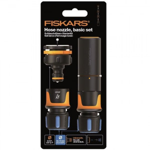 FISKARS Set accesorii de baza pentru furtun de gradina Fiskars, duza pentru stropit, conector pentru robinet G1/2'', conector pentru furtun 13-15 mm (1/2''-5/8''), conector cu AquaSTOP pentru furtun 13-15 mm (1/2''-5/8'') - 1027091