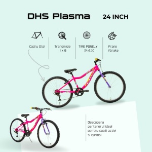 Bicicleta Copii DHS Plasma - 24 Inch, Roz - Img 4