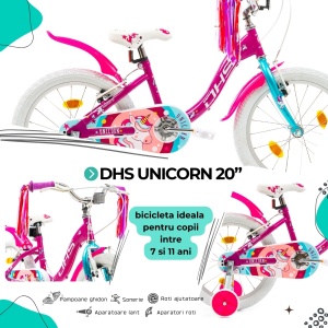 Bicicleta Copii DHS Unicorn - 20 Inch, Roz/Albastru - Img 4