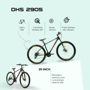 Bicicleta Mtb Dhs 2905 - 29 inch, M, Negru-Rosu - Img 4