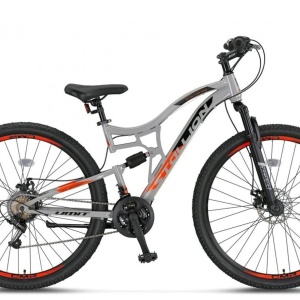 Bicicleta MTB-FS 27.5" UMIT Stallion 2D, cadru otel 16", frane disc, 21 viteze, gri/portocaliu