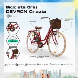 Bicicleta Oras Devron Grazia 1S - 28 Inch, M, Rosu - Img 4