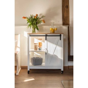 Mini bar alb cu 3 rafturi si usa, MDF si lemn, 80 x 88,5 x 40 cm, Wenko Country House - 54130100 - Img 5