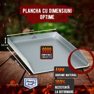 Plita tip plancha cu spatula din inox de 4 mm, dimensiune universala 30x40x3,6 cm, compatibila inductie Grillart - GA-1031-2 - Img 4