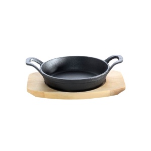 Tava rotunda din fonta cu suport de lemn pentru servire 15 cm 0,5 litri ALL GRILL - 9703 - Img 2