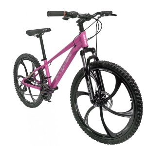 Bicicleta BR Tornado ProMG 24", jante MAGNEZIU, 21 viteze, frane pe disc, cadru din aluminiu 13", manete secventiale, roz - Img 2