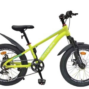 Bicicleta copii BR Tornado 20", cadru aluminiu 12", manete revoshift, frane disc, 7 viteze, galben, varsta 7-10 ani