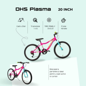 Bicicleta Copii DHS Plasma - 20 Inch, Roz - Img 4