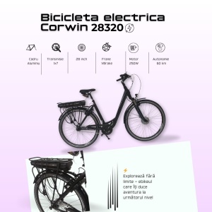 Bicicleta Electrica Corwin 28320 - 28 Inch, L, Negru - Img 2