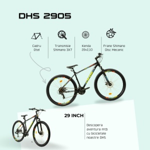 Bicicleta Mtb Dhs 2905 - 29 inch, M, Negru-Gri - Img 4