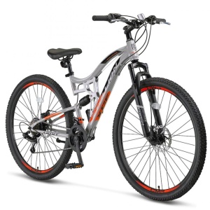Bicicleta MTB-FS 27.5" UMIT Stallion 2D, cadru otel 16", frane disc, 21 viteze, gri/portocaliu - Img 2