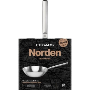 FISKARS Tigaie wok din otel inoxidabil, fara acoperire antiaderenta, Fiskars Norden, Ø 28 cm - 1067630
