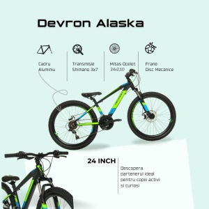 Bicicleta Copii Devron Alaska - 24 Inch, Negru-Verde - Img 4