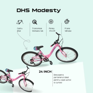Bicicleta Copii DHS Modesty - 24 Inch, Roz - Img 3