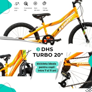 Bicicleta Copii DHS Turbo - 20 Inch, Portocaliu - Img 4