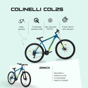 Bicicleta MTB Colinelli COL25, Marimea M, 29 inch, Albastru, Schimbator Shimano ST-EF500 EZ-FIRE PLUS, 24 Viteze, Cadru Aluminiu, Frane pe Disc - Img 4