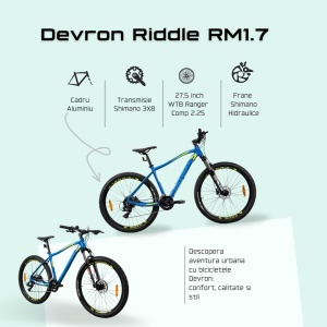 Bicicleta Mtb Devron Riddle 2023 RM1.7 - 27.5 Inch, L, Albastru - Img 4