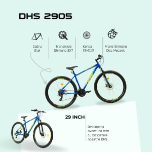 Bicicleta Mtb Dhs 2905 - 29 inch, M, Albastru-Galben - Img 4