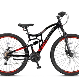 Bicicleta MTB-FS 27.5" UMIT Stallion 2D, cadru otel 16", frane disc, 21 viteze, negru/rosu