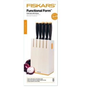 FISKARS Set 5 cutite + bloc de lemn Functional Form, otel inoxidabil, alb - 1014209