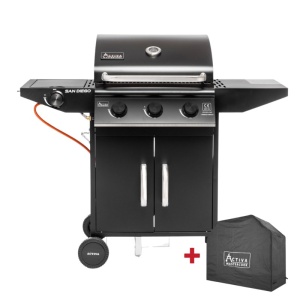 Gratar pe gaz cu 3 arzatoare din inox si arzator lateral Activa San Diego - 19689GD