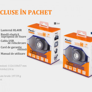 Lanterna frontala Fenix HL40R Reincarcabila 600 lumeni 147 metri cutie