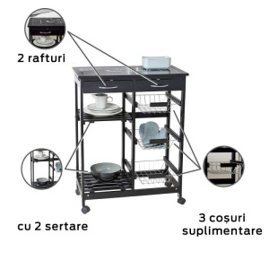 Mini bar, polite si sertare, negru, MDF, 67 x 86,5 x 35 cm Wenko Bon Appetit - 54128100 - Img 3