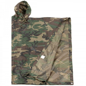 Poncho impermeabil rip stop camuflaj woodland MFH, cu husa transport - 08524T 2