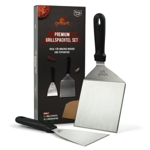 Set 2 spatule premium din inox pentru burgeri, include 30 foi hartie, pentru gratar tip plancha si teppanyaki, Grillart - GA-1031