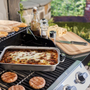 Tava din inox cu tocator de lemn Char-Broil - 140014 tava pe gratar
