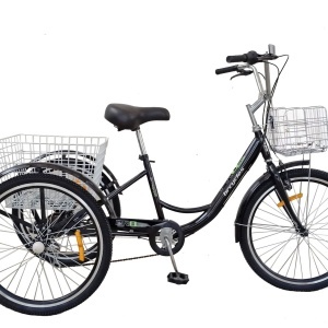 Tricicletă 24" pentru adulți BR CYCLES Pro2008-VB, cadru oțel 16", 7 viteze, frâne V-Brake/tambur, negru