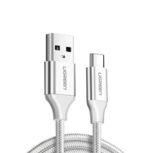 CABLU alimentare si date Ugreen, "US288", Incarcare Rapida, USB la USB Type-C 3A, nickel plating, braided, 1m, alb