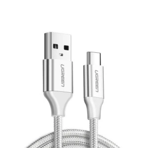 CABLU alimentare si date Ugreen, "US288", Incarcare Rapida, USB la USB Type-C 3A, nickel plating, braided, 1m, alb